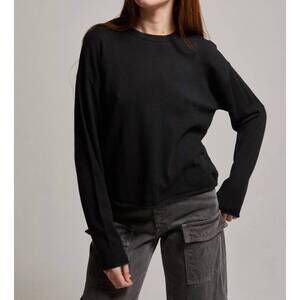 NEW ASHER sofie raw hem crew sweater top in black